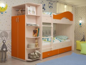 Кровать 2-х ярусная Мая с ящиками и шкафом на латофлексах оранж в Мегионе - megion.magazinmebel.ru | фото