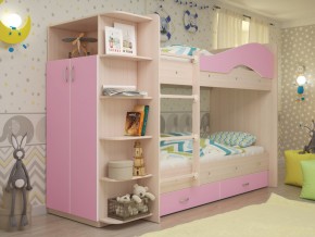 Кровать 2-х ярусная Мая с ящиками и шкафом на латофлексах розовый в Мегионе - megion.magazinmebel.ru | фото