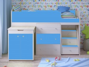 Кровать чердак Малыш 80х180 Дуб молочный, Голубой в Мегионе - megion.magazinmebel.ru | фото