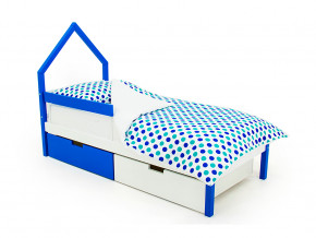 Кровать-домик мини Svogen с ящиками и бортиком сине-белый в Мегионе - megion.magazinmebel.ru | фото