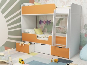 Кровать двухъярусная Малыш двойняшка белый-оранжевый в Мегионе - megion.magazinmebel.ru | фото