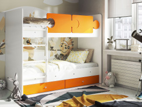 Кровать двухъярусная Тетрис латы с бортиками белый-оранжевый в Мегионе - megion.magazinmebel.ru | фото