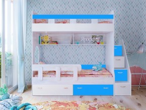 Кровать двухъярусная Юниор 1 винтерберг-белый с голубым в Мегионе - megion.magazinmebel.ru | фото