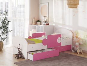Кровать Мозаика с ящиком и бортиками на ламелях белый-розовый в Мегионе - megion.magazinmebel.ru | фото - изображение 1